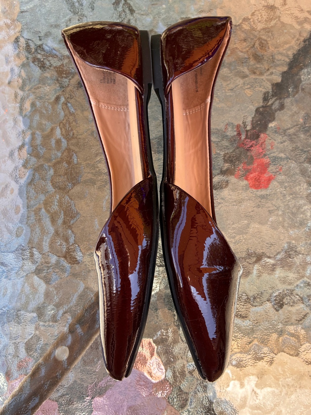 A New Day 6.5 deep ruby red patent faux leather d’orsay pointy toe flats shoes - Picture 3 of 8